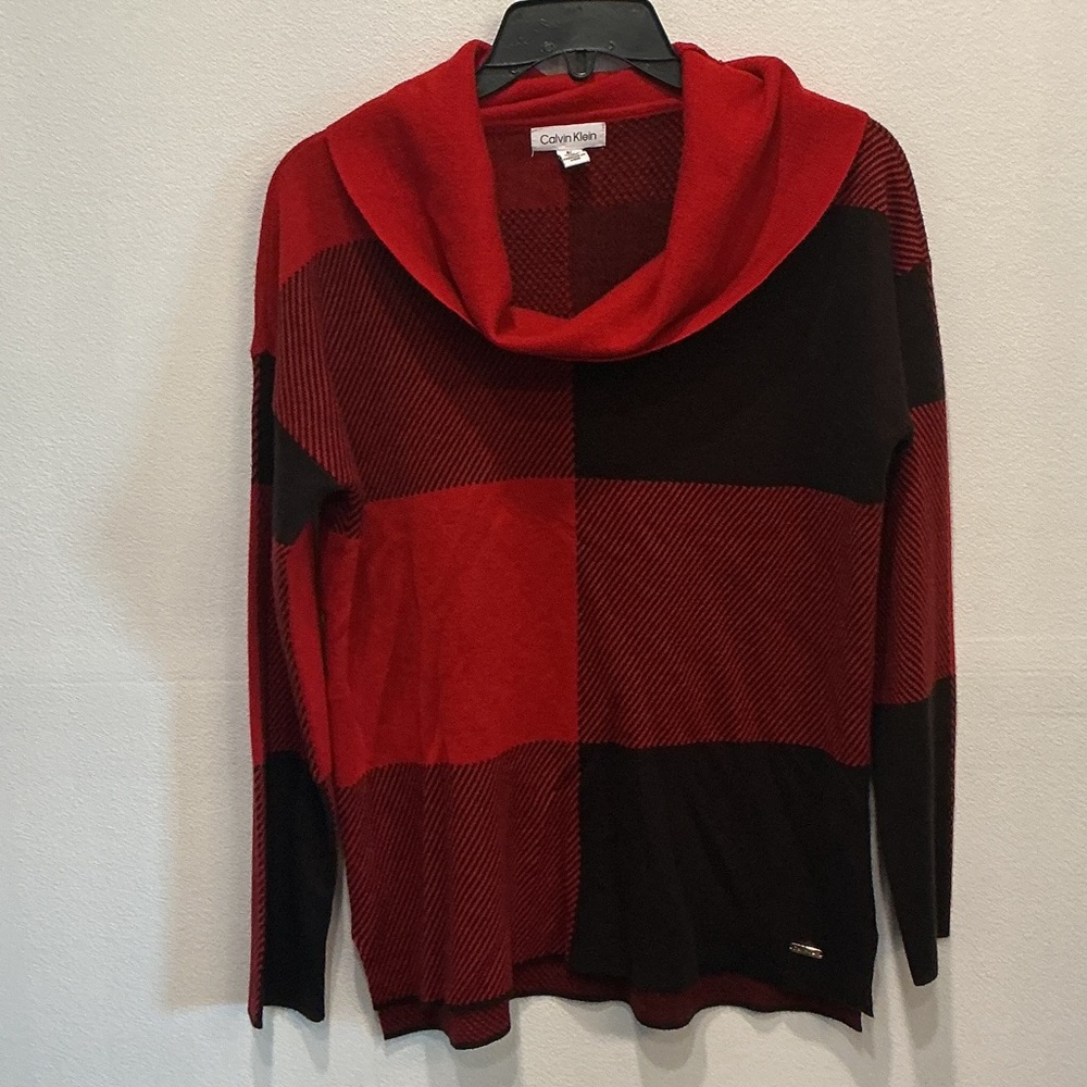 Calvin Klein Red and Black Cowl Neck Sweater